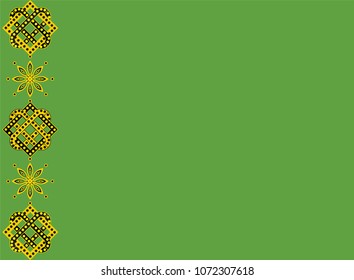 Green page template with an intricate golden ornament