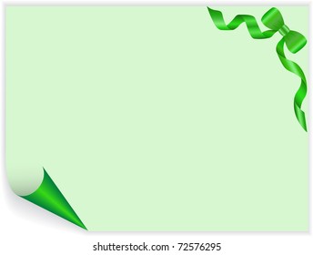 green page with a twisted angle and a satin bow