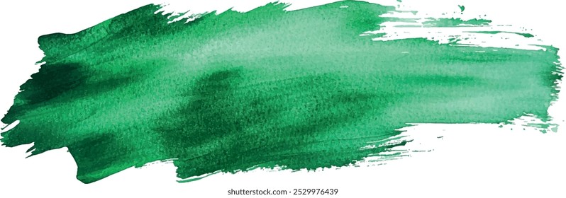 Green paint artistic dry brush stroke. Watercolor acrylic hand painted backdrop for print, web design and banners. Realistic vector background texture