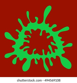 green paint blob on red background