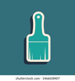 Green Paint brush icon isolated on blue background. Long shadow style. Vector Illustration