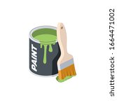 Green paint brush open can. Vector 3d isometric, color web icon, new flat style. Creative illustration design, graphic idea for infographics.