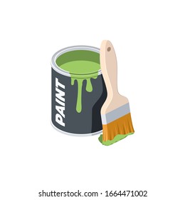 Green paint brush open can. Vector 3d isometric, color web icon, new flat style. Creative illustration design, graphic idea for infographics.