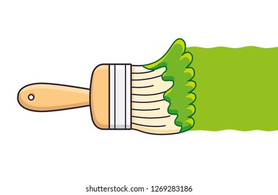 Green paint brush with stroke isolated