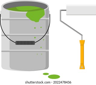 Green paint bucket, illustration, vector on a white background.
