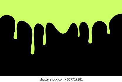 green paint drips. verdant ink flow down. black background. vector illustration