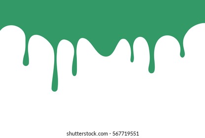 Green Paint Drips. Verdant Ink Flow Down. White Background. Vector Illustration