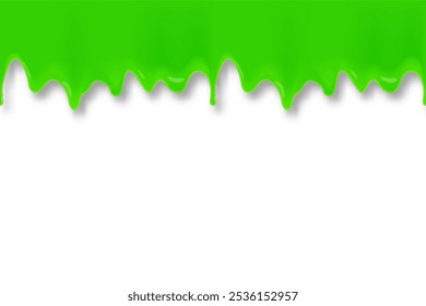 Green paint flowing and dripping. Abstract banner with shadow