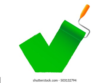 Green paint roller Icon on white background isolated
