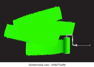 Green paint roller on black background. Repair vector. Brush painting. Interior concept. Stock image. EPS 10.