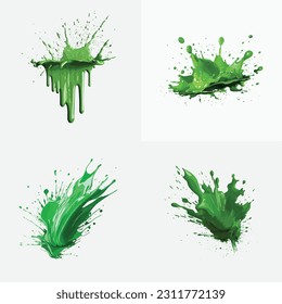 Green paint splashes set vector isolated