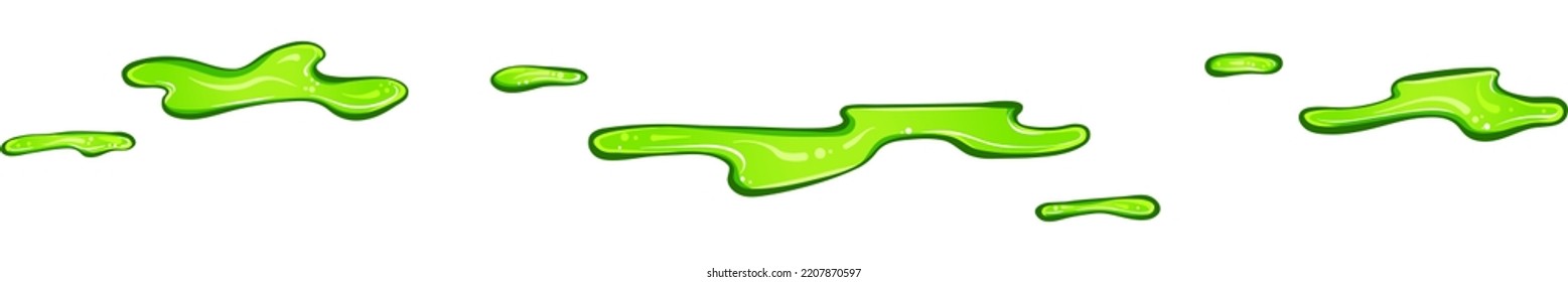 Green paint spots blots. Vector dripping liquid isolated on white. Colored slime drops. Leaking paint abstract blob