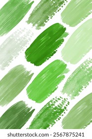 Green paint strokes, textured brush strokes, abstract art, nature-inspired palette, vibrant green shades.