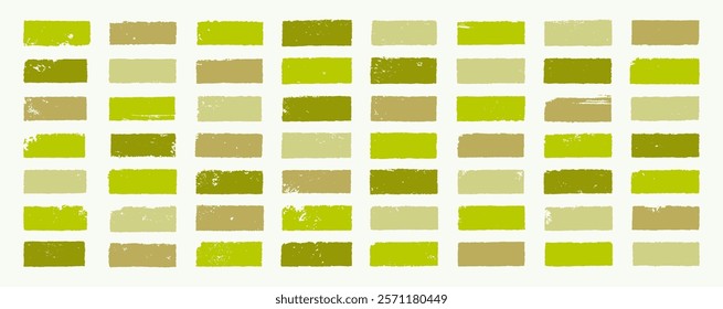 Green paint swatches. Vector brush stroke set. Natural organic textures. Retro hand-painted lines, squares, rectangles. Abstract highlights, underlines for vintage style eco bio health food identity