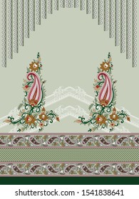 green paisley border pattern on green background
