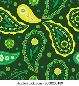 Green Paisley Seamless pattern, pattern with Paisley elements, Shades of green Seamless pattern