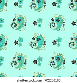 Green Paisley seamless pattern, vector