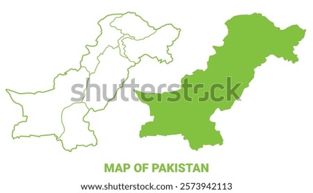 Green Pakistan map outline and flat vector illustration