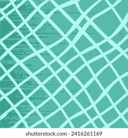 Green, pale background with brush texture effect, weave plaid style fine broken lines. Irregular check repeat pattern. Square diagonal shape, grunge noise texture, distortion. Use for overlay, brushes