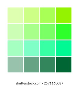 Green palette. Gradient color swatches. Modern vector grid. Pastel tone squares.