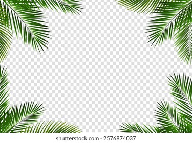 Green Palm Branch Isolated Transparent Background With Gradient Mesh, Vector Illustration