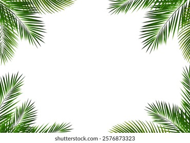 Green Palm Branch Isolated White Background With Gradient Mesh, Vector Illustration