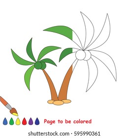 Green Palm with coconuts, the coloring book to educate preschool kids with easy gaming level, the kid educational game to color the colorless half by sample.