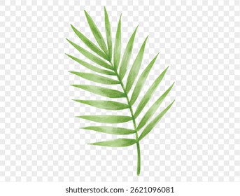 Green palm leaf illustration representing tropical paradise, beach vacations, and summer relaxation with fresh watercolor touch.vector
