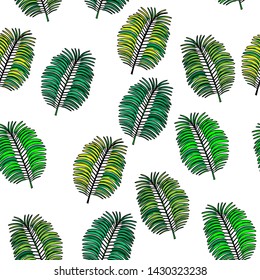 green palm leaf Seamless pattern coconut tree with white background