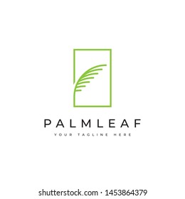 Green palm leaf in the square logo design template
