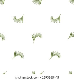 Green palm leaf tropical seamless background. Jungle botanical floral illustration. Vector line drawn tropical leaves. Hand drawn contour sketch on white background.