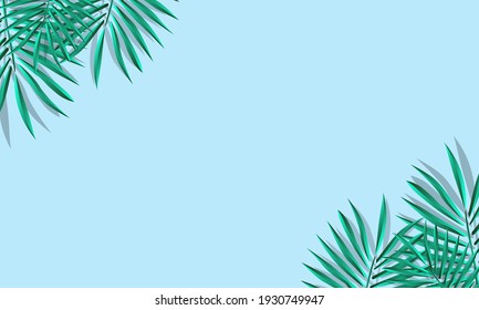 green palm leaf vector for background. Tropical palm frond frame. Summer tropical leaves. summer greeting cards