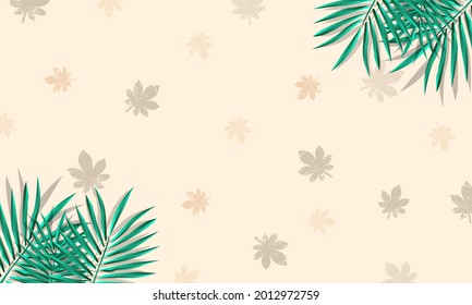 Green Palm Leaf Vector For Background. Tropical Palm Frond Frame. Summer Tropical Leaves. Summer Greeting Cards