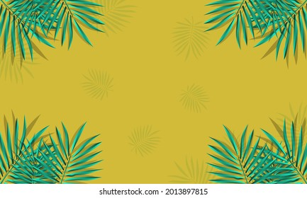 Green Palm Leaf Vector For Background. Tropical Palm Frond Frame. Summer Tropical Leaves. Summer Greeting Cards