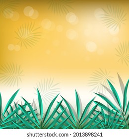 Green Palm Leaf Vector For Background. Tropical Palm Frond Frame. Summer Tropical Leaves. Summer Greeting Cards