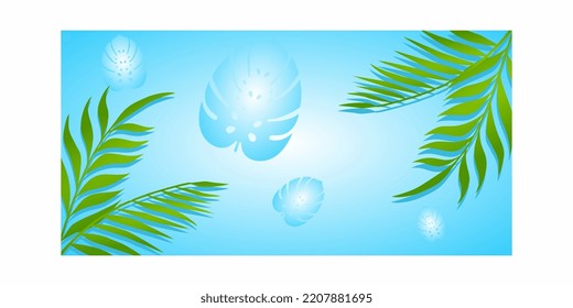 Green Palm Leaf Vector For Background. Tropical Palm Frond Frame. Summer Tropical Leaves. Summer Greeting Cards