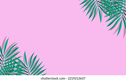 Green Palm Leaf Vector For Background. Tropical Palm Frond Frame. Summer Tropical Leaves. Summer Greeting Cards