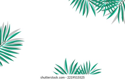 Green Palm Leaf Vector For Background. Tropical Palm Frond Frame. Summer Tropical Leaves. Summer Greeting Cards