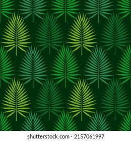 Green palm leaves dark green seamless pattern. Vector illustration wallpaper design.