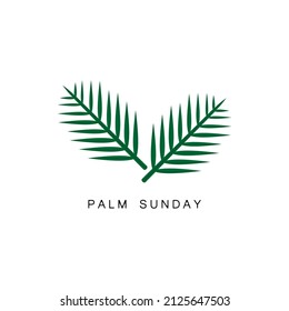 Green palm leaves and the inscription Palm Sunday. Holiday logo. 