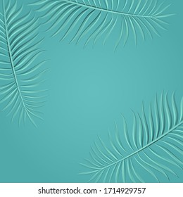 green palm leaves on a green background
