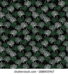Green palm leaves on black background pattern vector