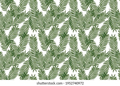 green palm leaves on white background vector seamless pattern