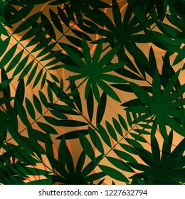 Green Palm leaves Pattern Seamless on a abstract background. Vector Illustration