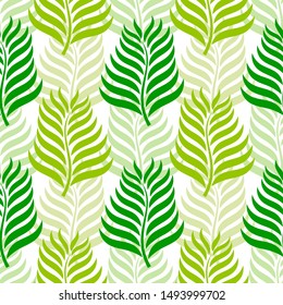 Green palm leaves seamless pattern. Vector illustration.