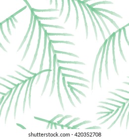 Green palm leaves seamless pattern, isolated on white background.