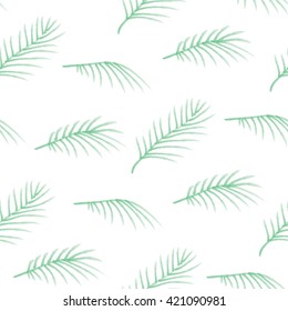 Green palm leaves seamless pattern, isolated on white background.