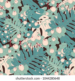 Green Palm Leaves Seamless Vector Pattern Design