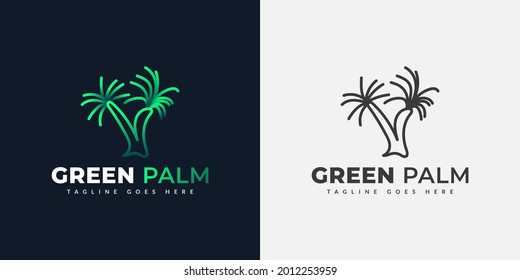 Green Palm Logo Design with Line Style. Coconut Tree Logo