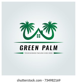 Green palm logo design template. Vector illustration